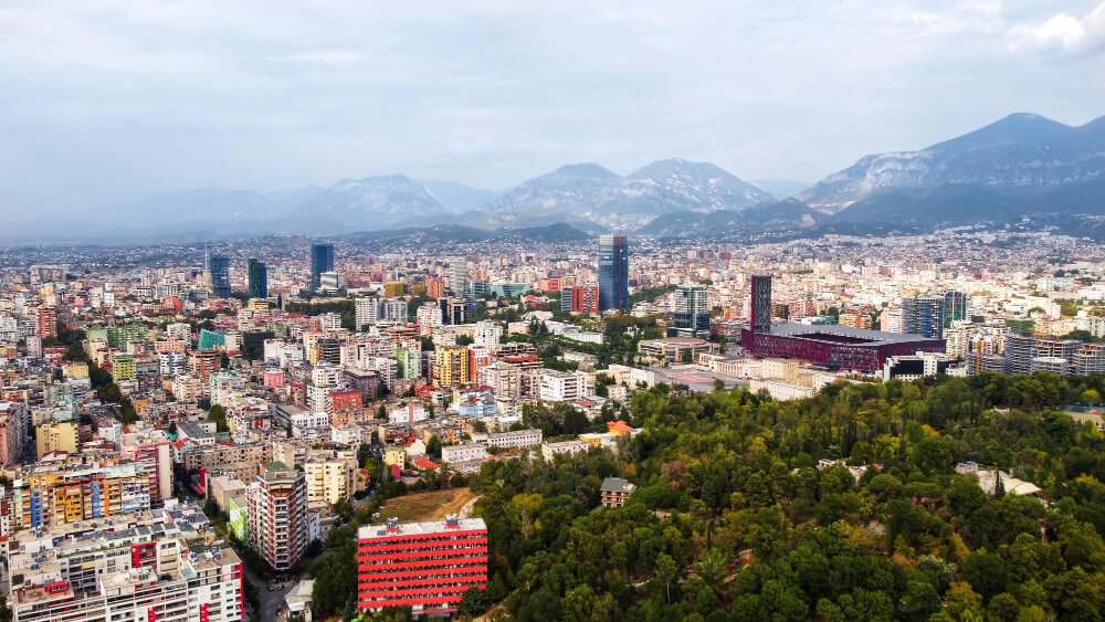 aerial drone view tirana albania