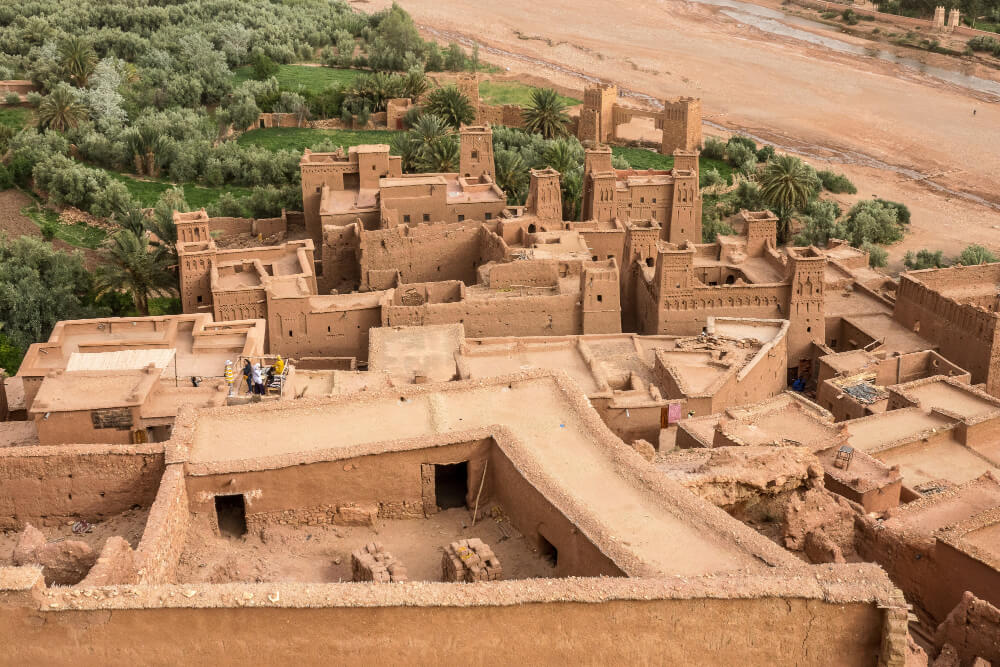 high angle shot kasbah ait ben haddou historical village morocco